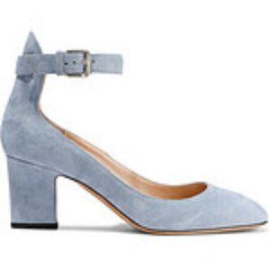 VALENTINO Baby Blue Suede Leather Buckle Pumps Wedge Mary Jane Heels EU 36 US 6